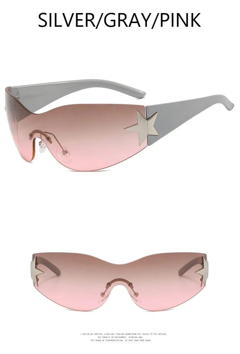 Lunettes de soleil sport punk Y2K de luxe, de marque, de créateur, style masque, monobloc, pour femme, cinq étoiles
