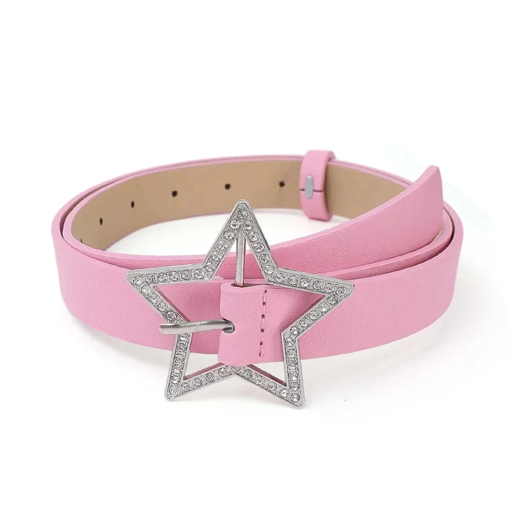 Y2K – ceinture à boucle étoile en cuir rose, reliure élastique ornée de strass scintillants, accessoires de décoration de mariée rétro