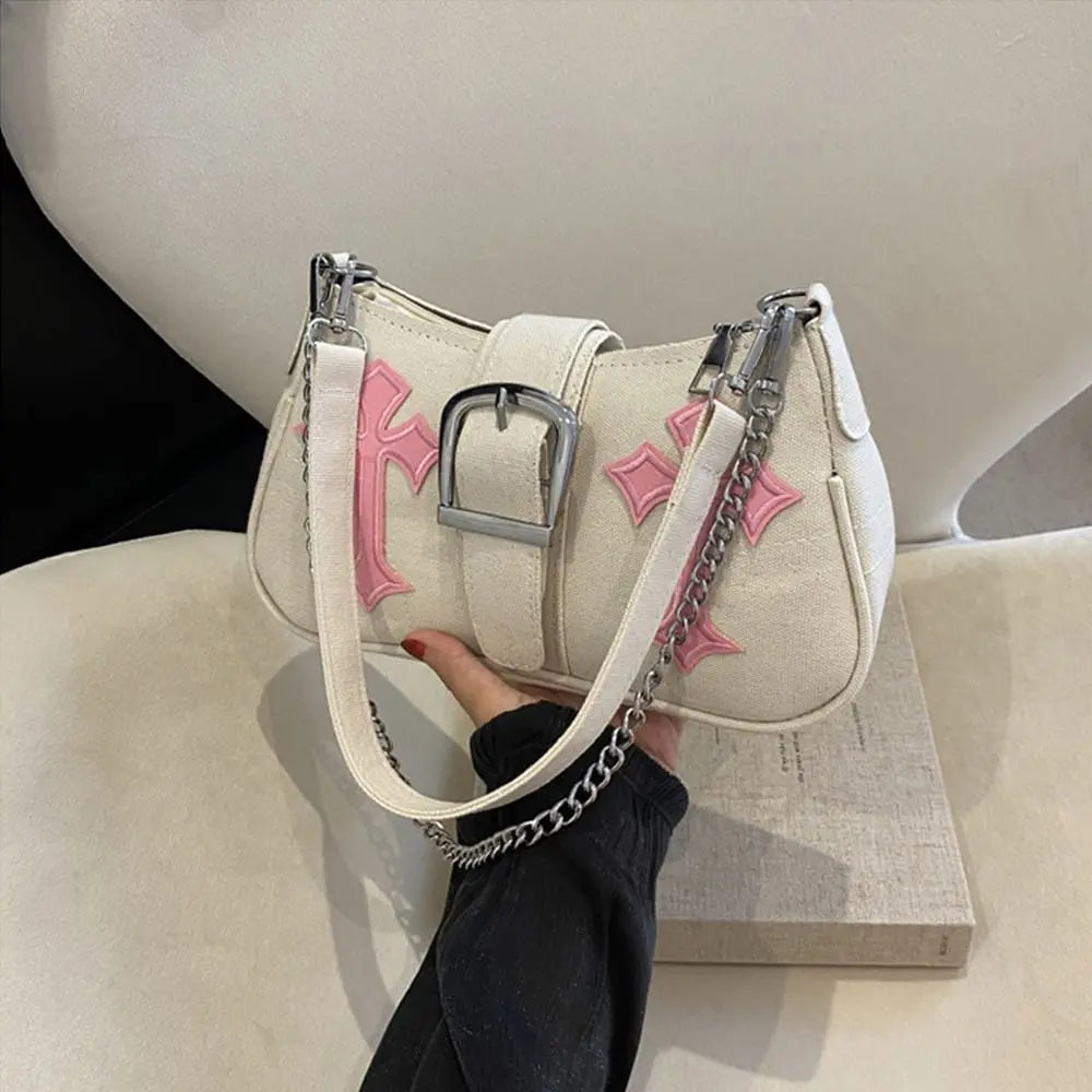 Sac à main avec fermoir métallique Hasp, sac bandoulière, sac porté sous le bras, sac cabas en toile simple et décontracté, accessoire de mode tendance au style urbain.