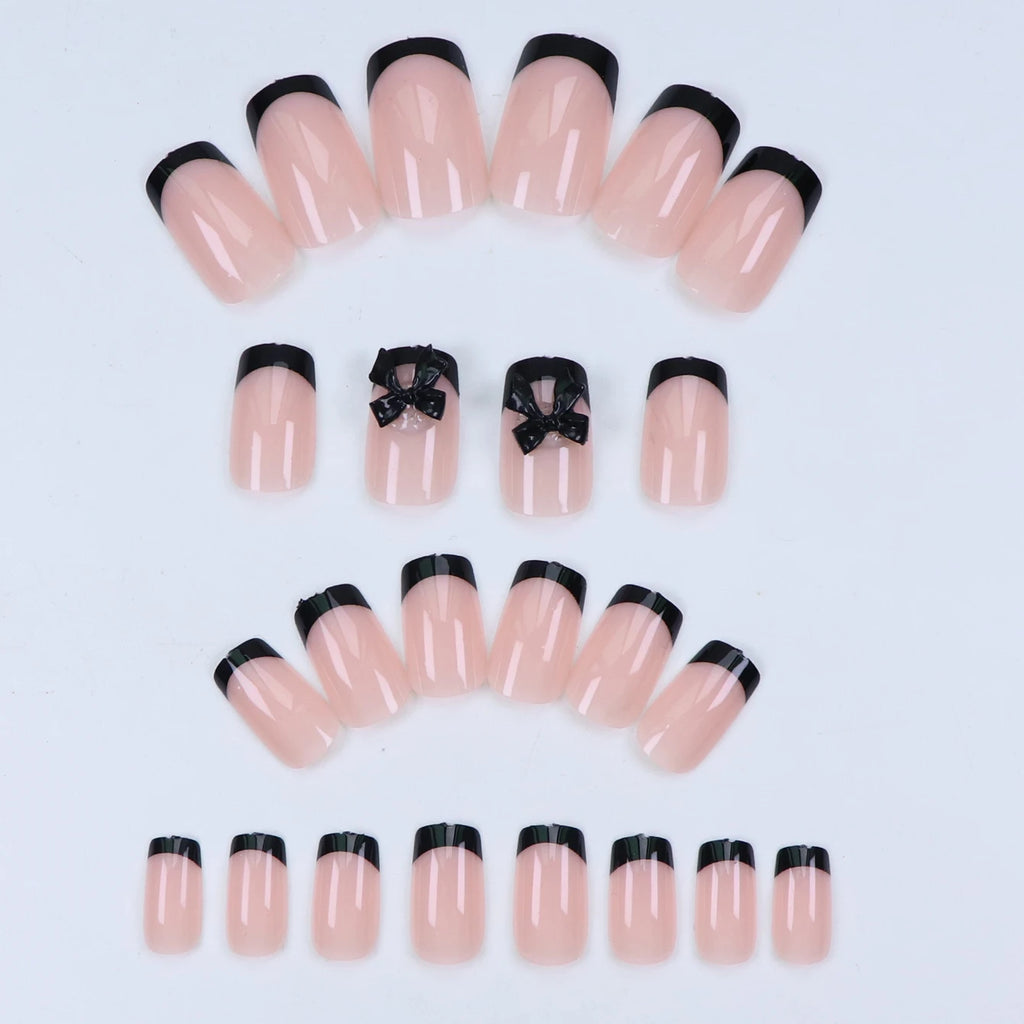 Faux ongles moyens avec pendentif à nœud 3d, 96 pièces, ongles acryliques en forme de cœur, strass, ongles pour femmes entièrement coupés