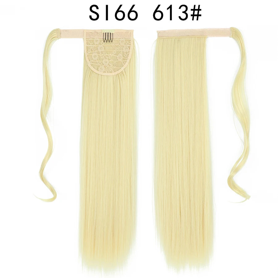 Queue de cheval synthétique longue et droite de 22 pouces, extension de cheveux à enrouler avec clip, résistante à la chaleur, postiche blond