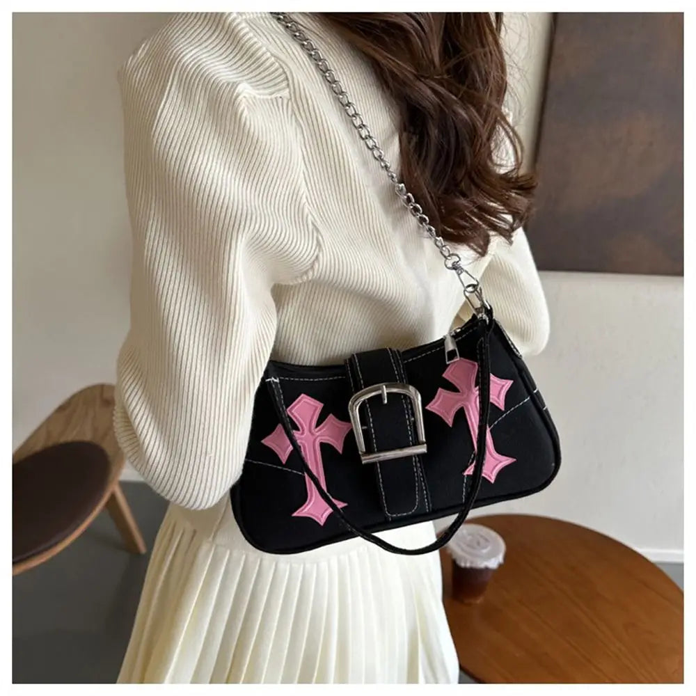 Sac à main avec fermoir métallique Hasp, sac bandoulière, sac porté sous le bras, sac cabas en toile simple et décontracté, accessoire de mode tendance au style urbain.
