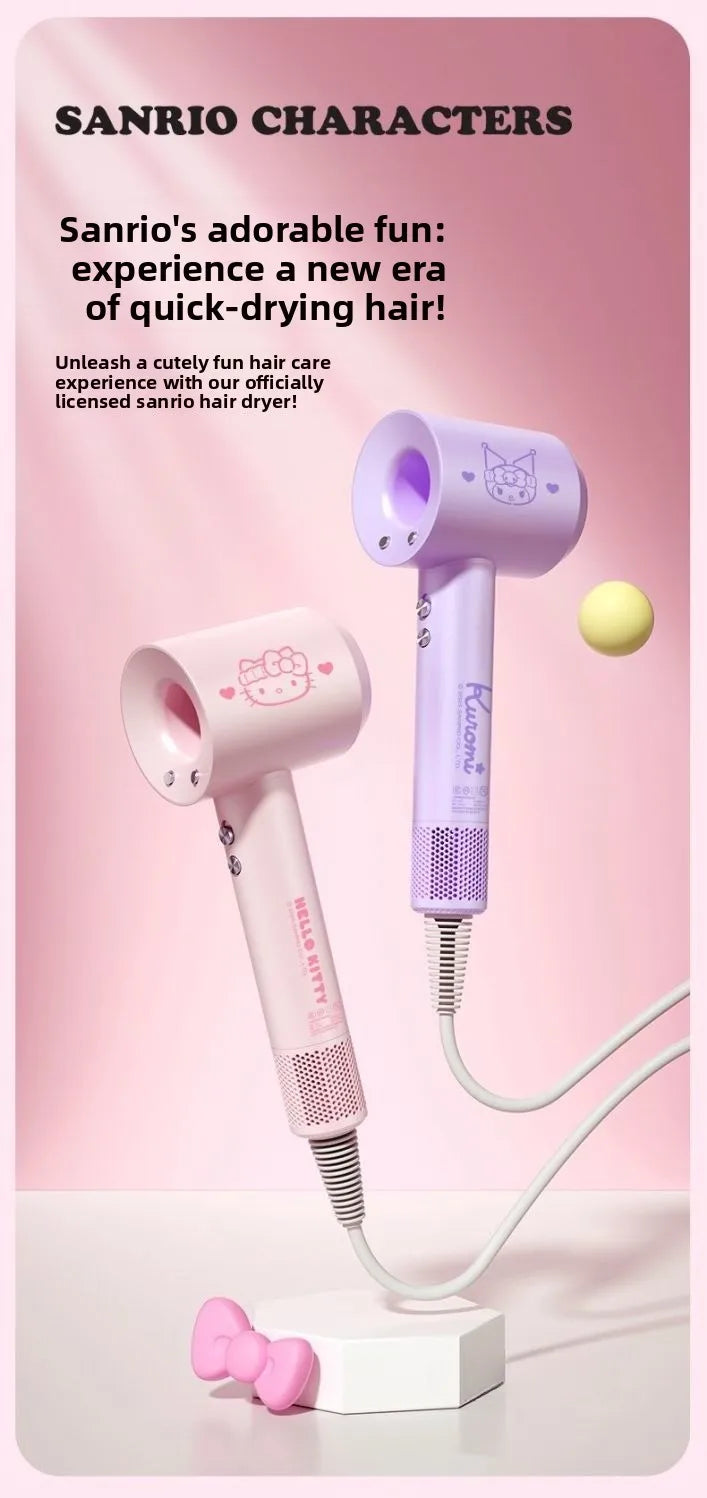 Sèche-cheveux à air chaud Hello Kitty Kuromi, design créatif de dessin animé, compact et pratique, économique et pratique, cadeau de vacances