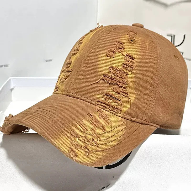 Nouveaux chapeaux de baseball à bords déchirés pour hommes et femmes, vieux casquettes à bord incurvé, ombre décontractée personnalisée, protection solaire d'extérieur, chapeaux Hip Hop