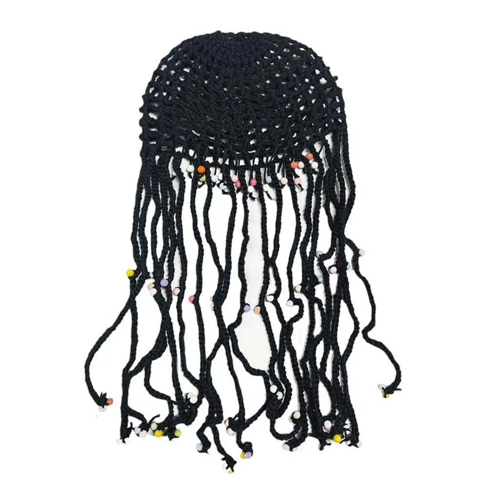 Chapeau tricoté ajouré respirant, béret Y2k fait à la main avec perles et pompons, chapeaux décontractés au Crochet pour femmes