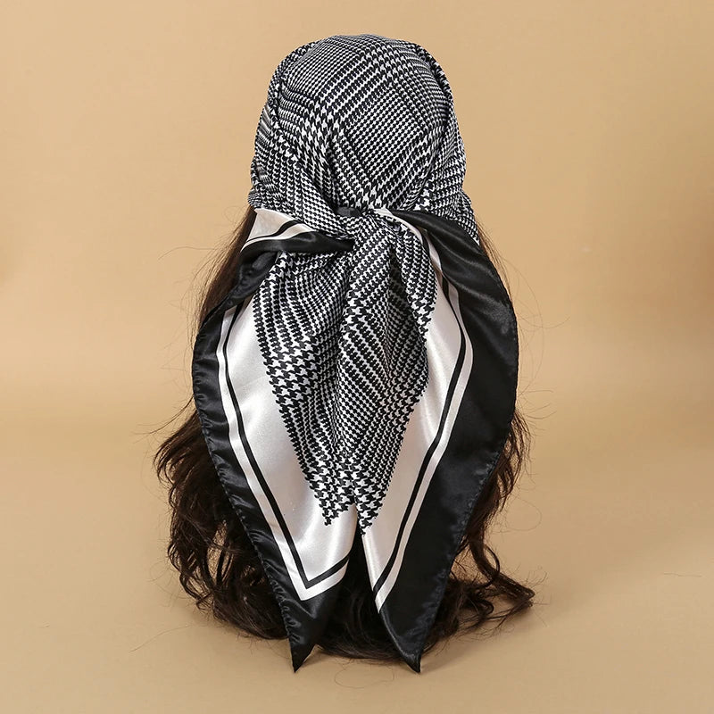 Foulard carré en soie pour femmes, nouveau Design de luxe, Style populaire, quatre saisons, protection solaire, foulard de plage, Hijab, 90x90CM