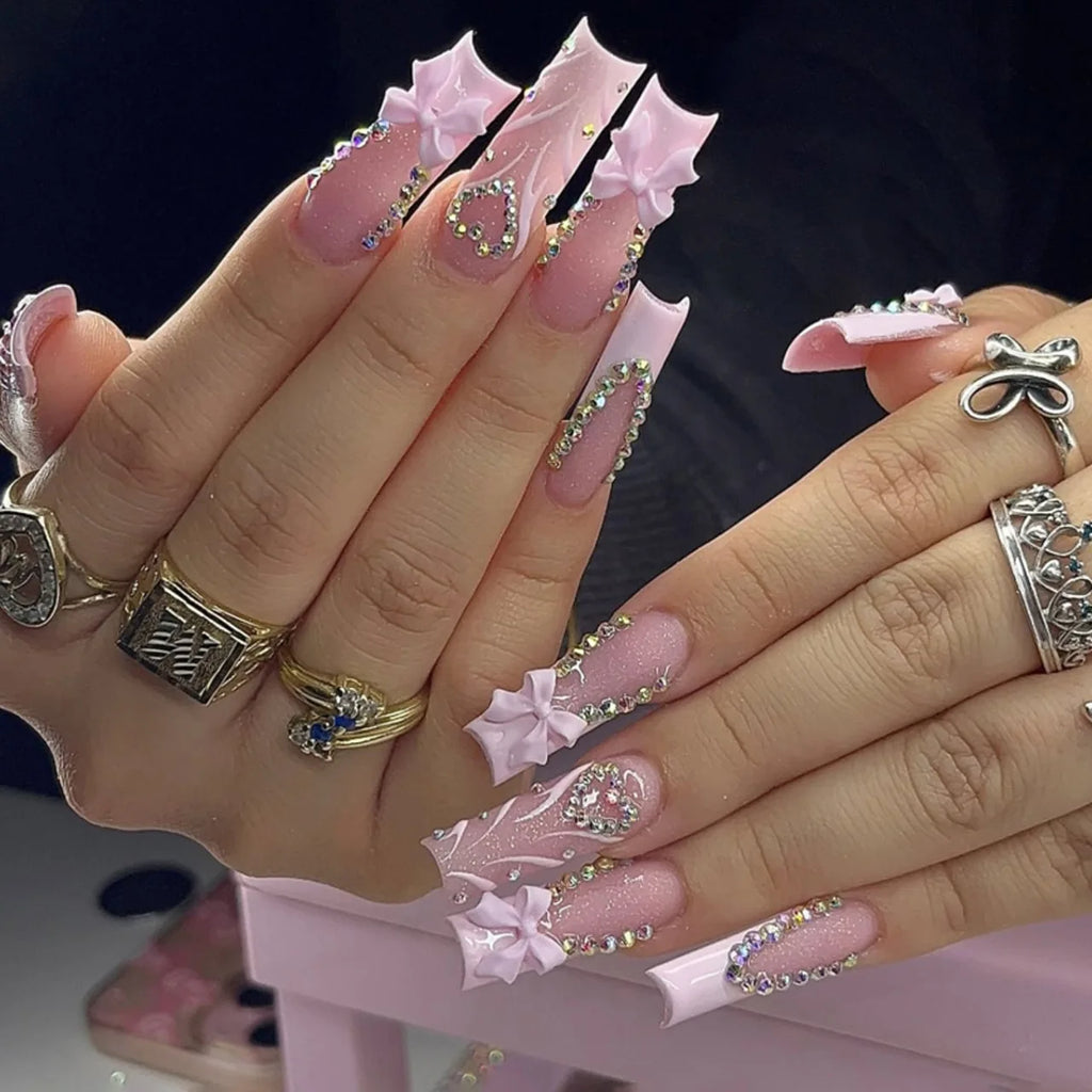 Faux Ongles Longs Bruns N64.Glitter Ballet Wearable, Design Français, Presse Complète sur Nail Ins, Nail Tips Art, 24Pcs