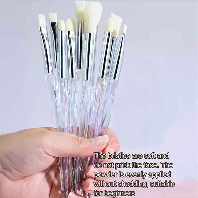 Ensemble de pinceaux de maquillage en cristal arc-en-ciel, 10 pièces, doux et moelleux, synthétiques, pour ombre à paupières, poudre, fond de teint liquide, outils cosmétiques