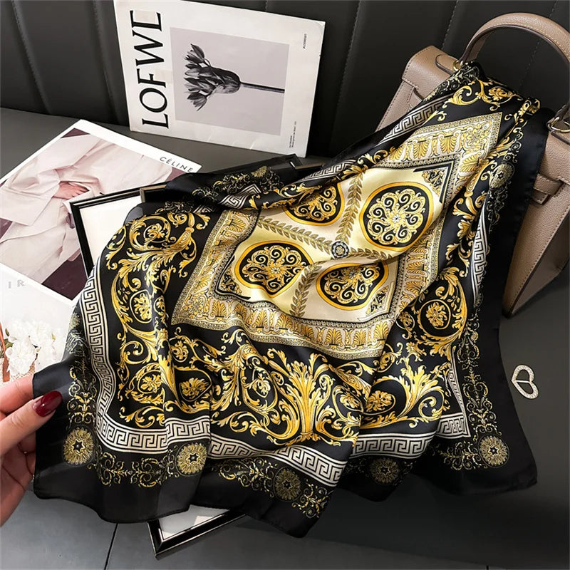 Écharpe Pashmina en soie imprimée pour femmes, châle carré, bandeau décoratif, Design de luxe, Bandana, nouvelle mode 70x70cm, 2026