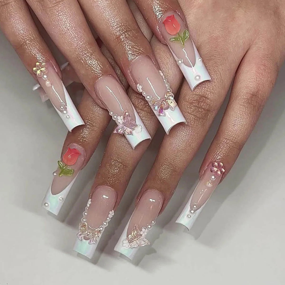 Faux Ongles Longs Bruns N64.Glitter Ballet Wearable, Design Français, Presse Complète sur Nail Ins, Nail Tips Art, 24Pcs