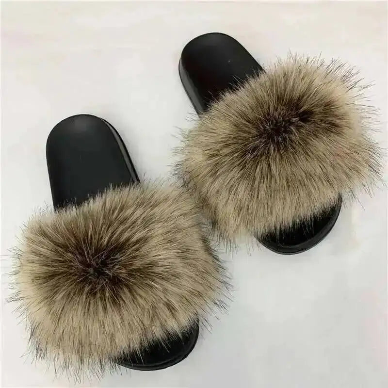 Chaussons d’été pour femme, mules fourrées d’intérieur. Tongs plates en peluche, sandales confortables et moelleuses pour femme, chaussures d’intérieur décontractées et douces pour la maison.