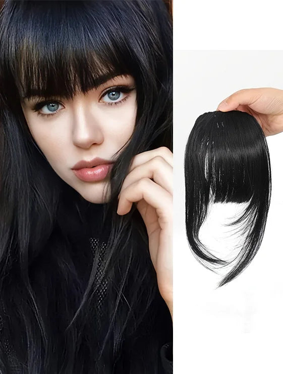 Frange à clipser en cheveux synthétiques, frange vaporeuse coupée avec favoris, aspect naturel marron foncé pour femmes, tenue de fête quotidienne