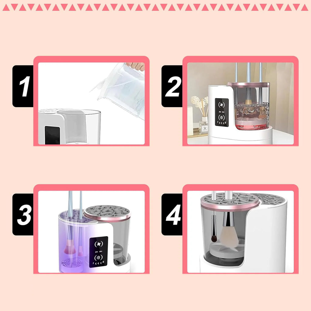 Machine de nettoyage de pinceaux de maquillage électrique 3 en 1 avec séchoir à pinceaux de maquillage, support portable, outil de nettoyage automatique USB pour tous les types de pinceaux de maquillage, fards à paupière