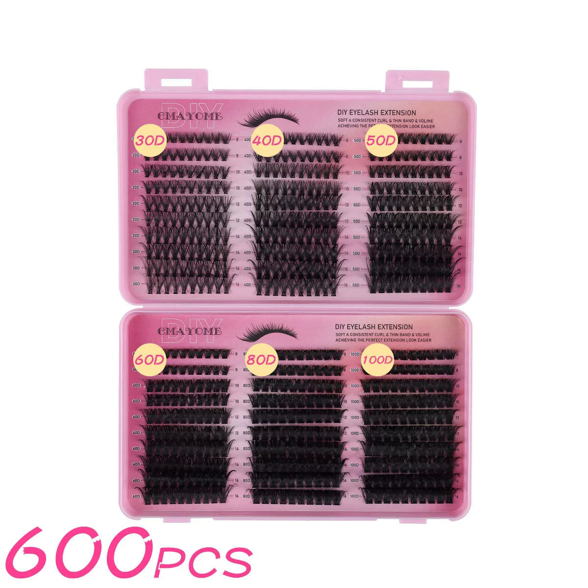 Extensions de cils individuelles, 600 pièces, épaisses et moelleuses, 30D/100D, longueur mixte, bricolage, pour une Application et un retrait faciles
