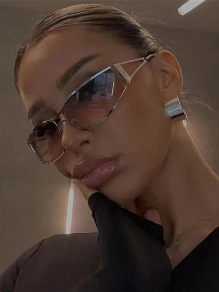 Lunettes de soleil Y2K pour femmes et hommes, surdimensionnées, de marque, avec verres dégradés, style steampunk, lunettes de soleil miroir