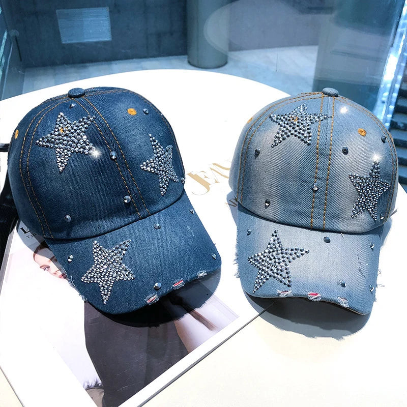 Casquette de Baseball en Denim pour femmes, Punk brillant, strass, Hip Hop, étoile, Snapback, chapeau à visière, Y2K, fille coréenne, papa, camionneur, protection solaire