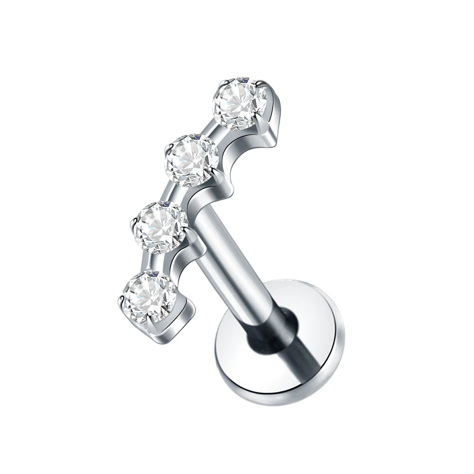 Boucle d'oreille en titane G23, Labret, Tragus, clou, filetage interne, anneaux à lèvres en Zircon, Cartilage Helix, Piercing, bijoux pour le corps, 16G, 1 pièce
