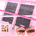 Kit d’extensions de cils DIY en bouquets – Faux cils individuels à poser soi-même, longueurs de 9 à 16 mm. Effet léger et naturel (wispy). Kit complet incluant colle (bond) et fixateur (seal) pour une meilleure tenue des cils