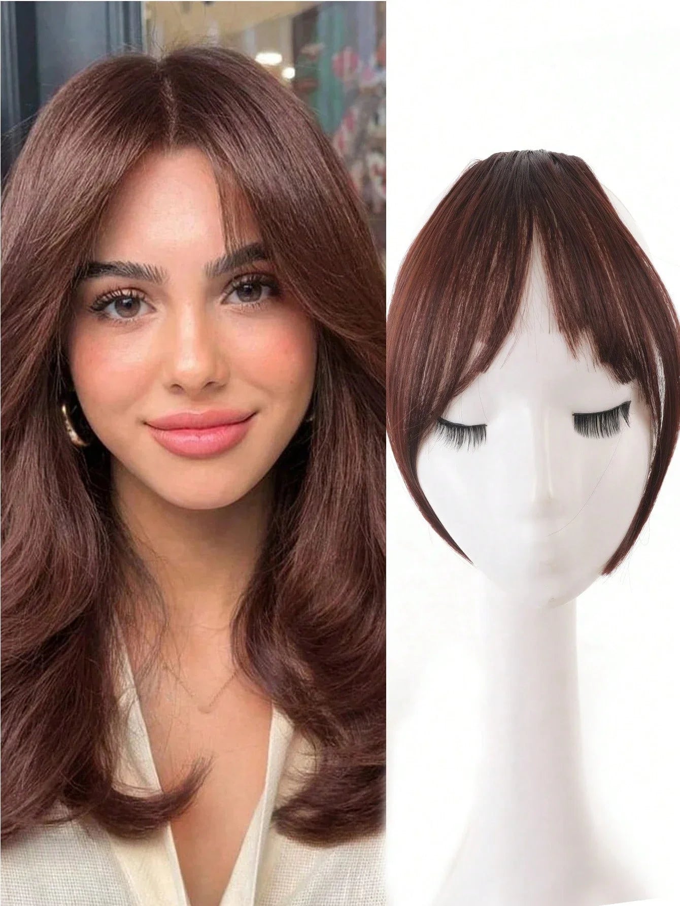 Synthèse perruque partie centrale frange Extensions de cheveux pince devant naturel sans couture français Oblique frange huit caractères frange