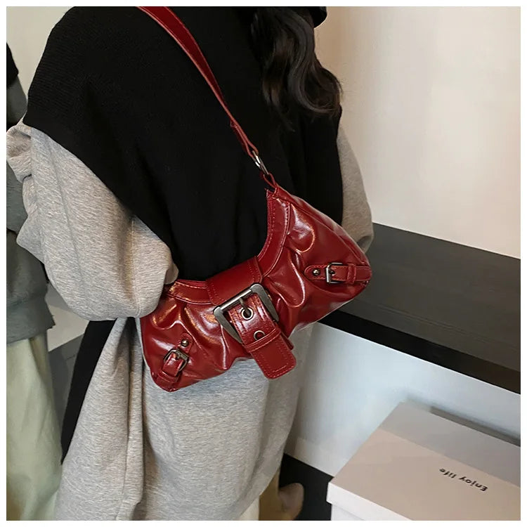 Sac à bandoulière en cuir vintage style Maillard rétro, petit sac tendance Y2K style Wasteland pour femme, collection Printemps 2026