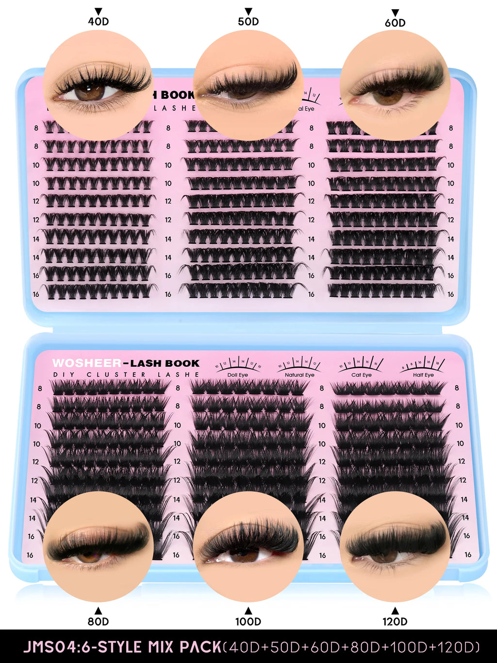 Kit de bouquets de faux cils – Extensions de cils individuelles en bouquets, effet volumineux et léger, plateau de tailles mixtes, avec colle et fixateur pour cils (Lash Bond & Seal) ainsi qu’une pince applicatrice incluse.