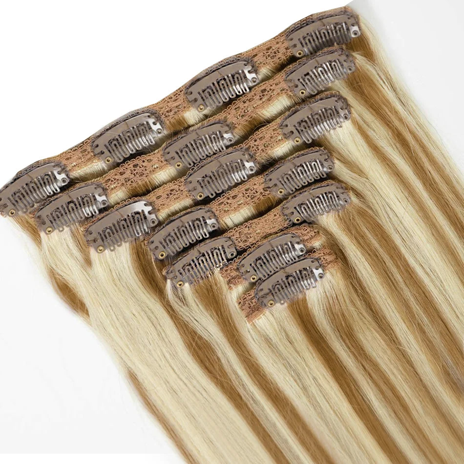100% vrais cheveux humains blonds Clips dans les Extensions de cheveux paquets naturel noir en vrac blond 613 couleur Piano cheveux brésiliens 30 pouces