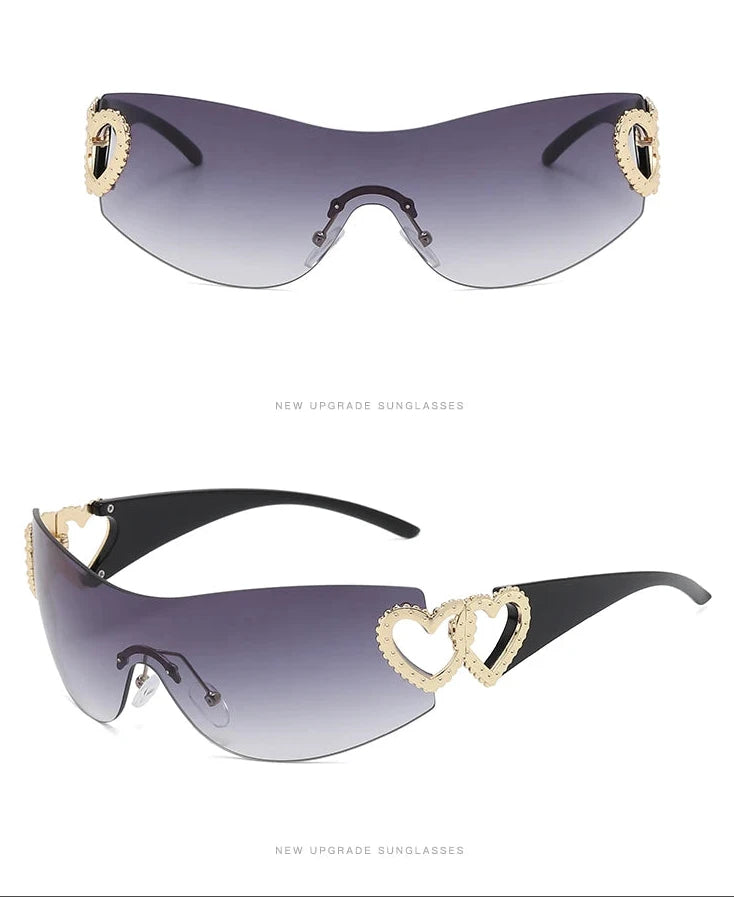 Lunettes de soleil de cyclisme sans monture pour hommes et femmes, lunettes de soleil rondes des années 2000, lunettes punk une pièce, nuances de mode, Y2K, ChimGradient