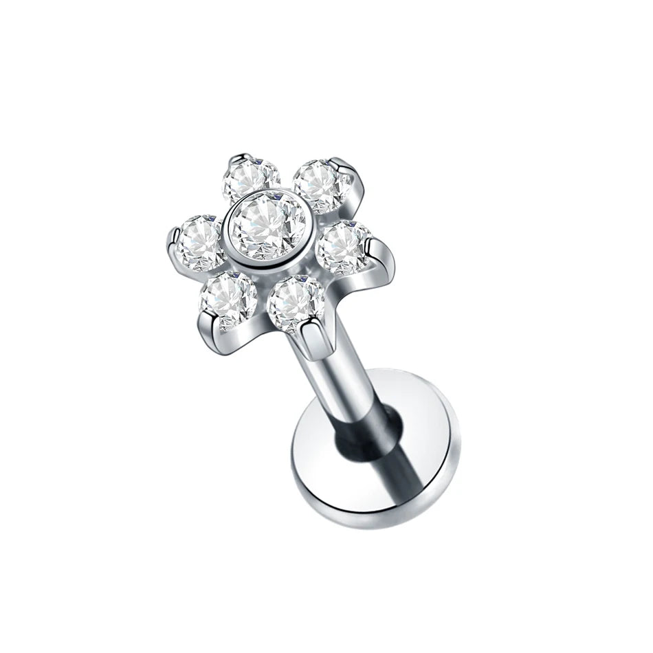 Boucle d'oreille en titane G23, Labret, Tragus, clou, filetage interne, anneaux à lèvres en Zircon, Cartilage Helix, Piercing, bijoux pour le corps, 16G, 1 pièce
