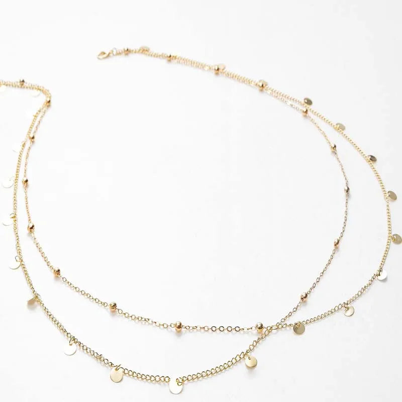 Chaîne de taille perlée Double couche pour femmes, Simple, couleur or, croix ronde en métal, chaîne de corps, accessoires de bijoux pour Bikini