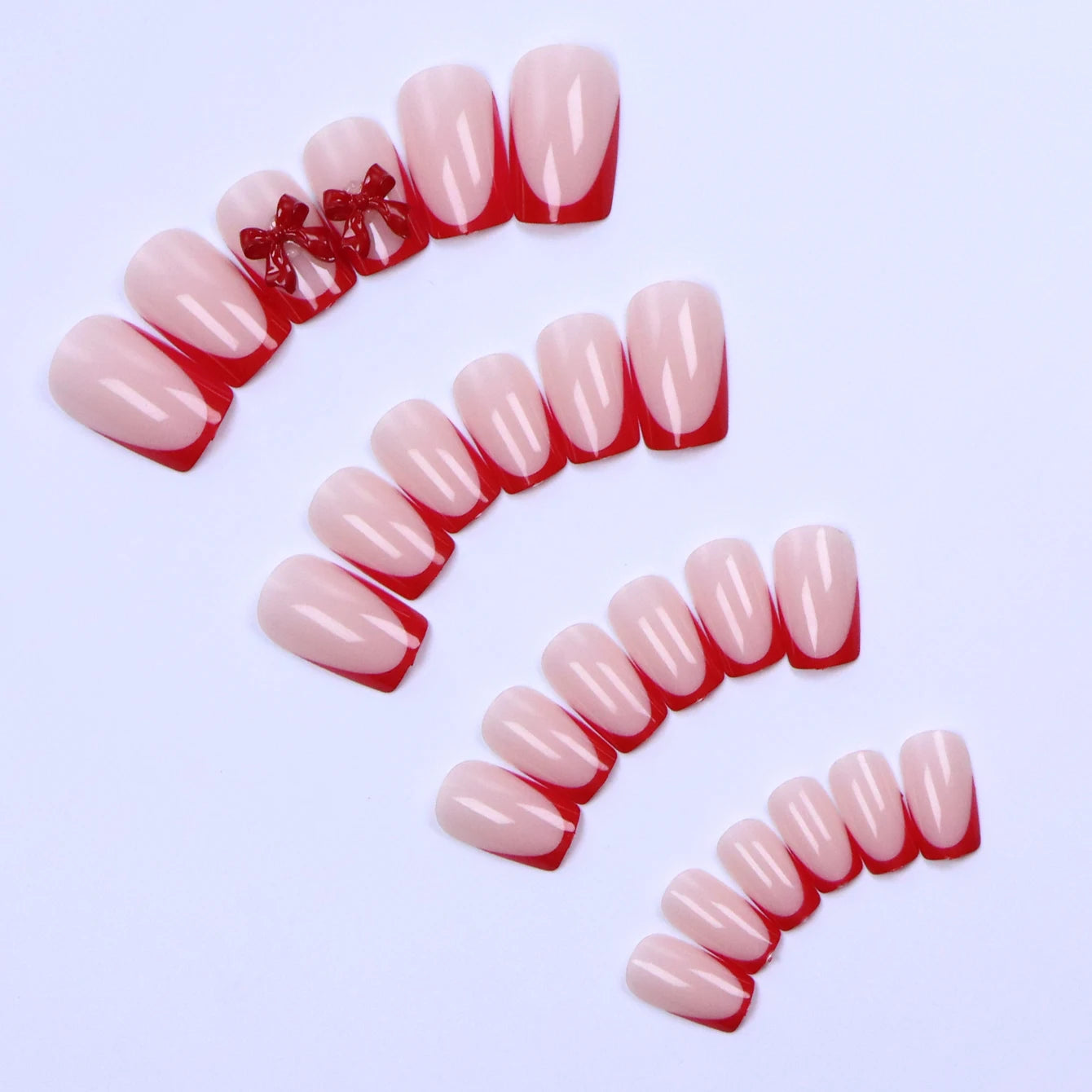 Faux ongles moyens avec pendentif à nœud 3d, 96 pièces, ongles acryliques en forme de cœur, strass, ongles pour femmes entièrement coupés