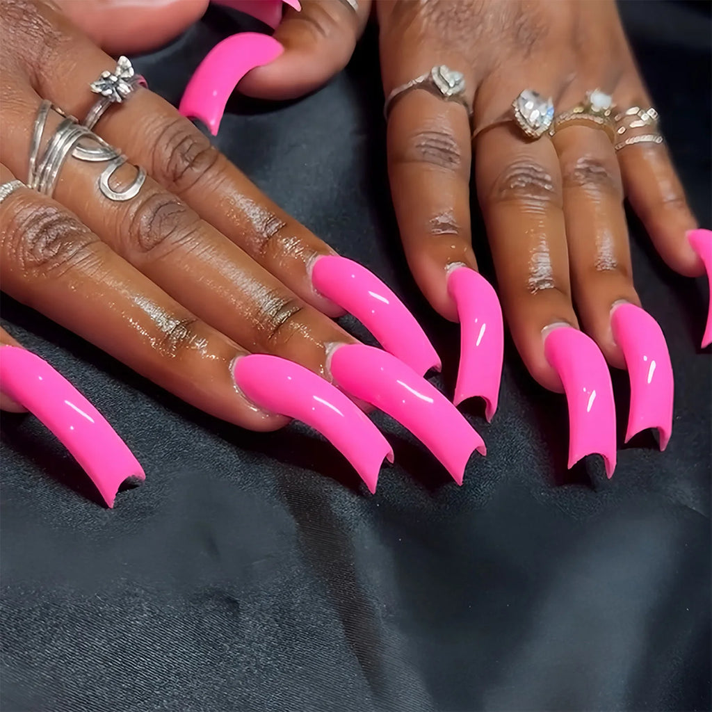 Faux ongles longs et courbés rouge vif, 20 pièces, amovibles, patchs de manucure, charmes, couverture complète, en acrylique, à presser, pour femmes