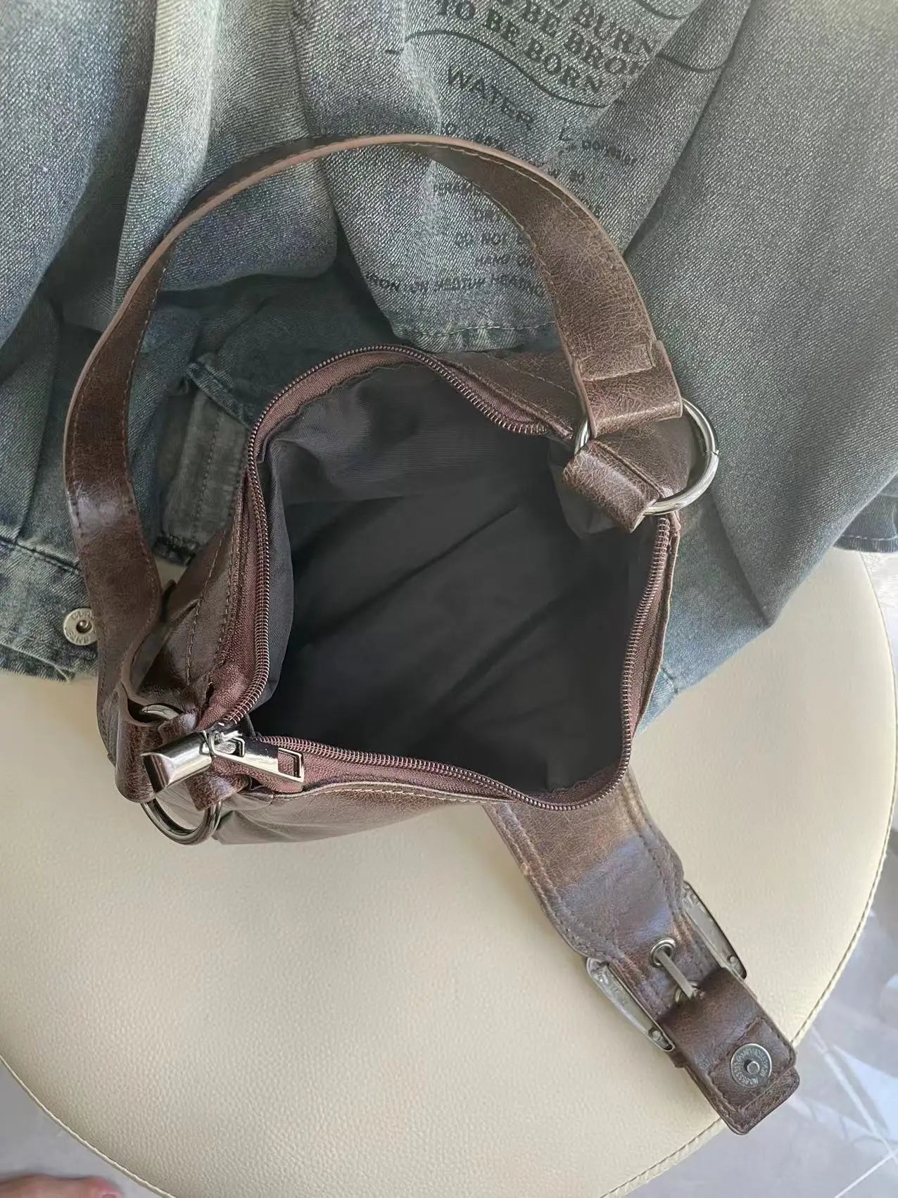 Sac à bandoulière en cuir vintage style Maillard rétro, petit sac tendance Y2K style Wasteland pour femme, collection Printemps 2026