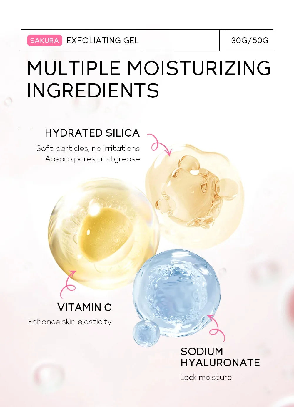 Gel exfoliant Sakura, gommage facial, hydratant, nourrissant, réparateur, crème pour le visage, soin de la peau, 30g/50g