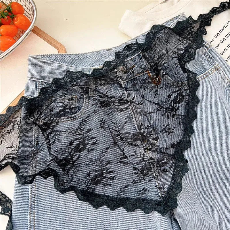 Écharpe bandana en dentelle à volants, convertible en foulard triangulaire, ceinture chaîne de taille, accessoire pour femme sexy, tenue esthétique tendance