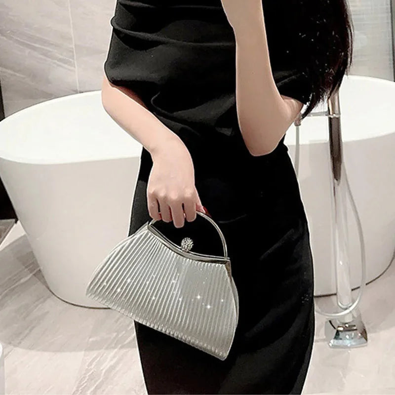 Sac à main de soirée plissé pour femmes, pochette de jour à paillettes avec poignée supérieure, sac à Clip pour dîner de mariage, bourse de fête en diamant doré