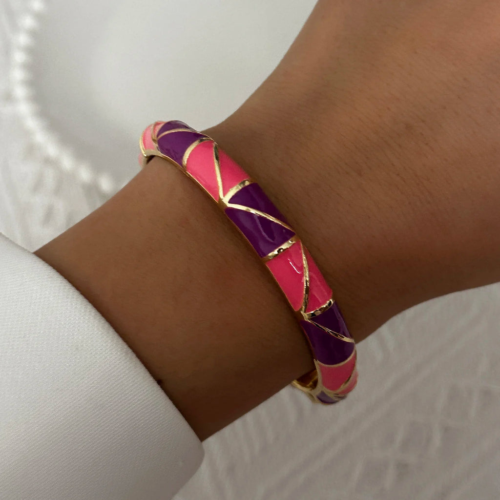 Bracelet élégant en émail goutte d'eau à texture florale pour femme, plaqué or rétro, avec zircon floral et motif œil porte-bonheur, bijou de fête