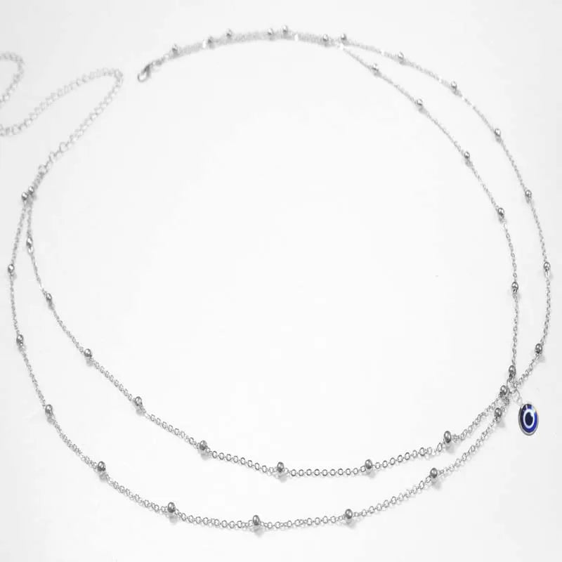 Chaîne de taille perlée Double couche pour femmes, Simple, couleur or, croix ronde en métal, chaîne de corps, accessoires de bijoux pour Bikini