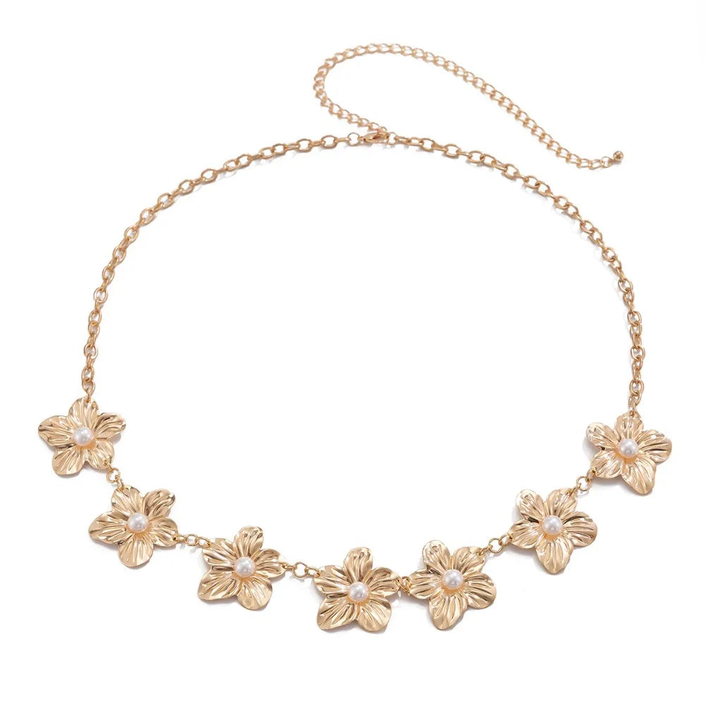 Chaîne de taille Punk pour femmes, réglable, pétale en métal, fleur, rétro, or/argent, ceinture