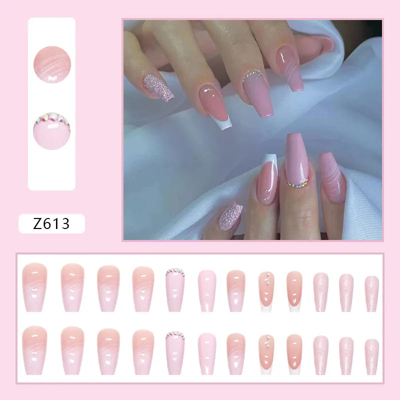 Faux Ongles Longs Bruns N64.Glitter Ballet Wearable, Design Français, Presse Complète sur Nail Ins, Nail Tips Art, 24Pcs