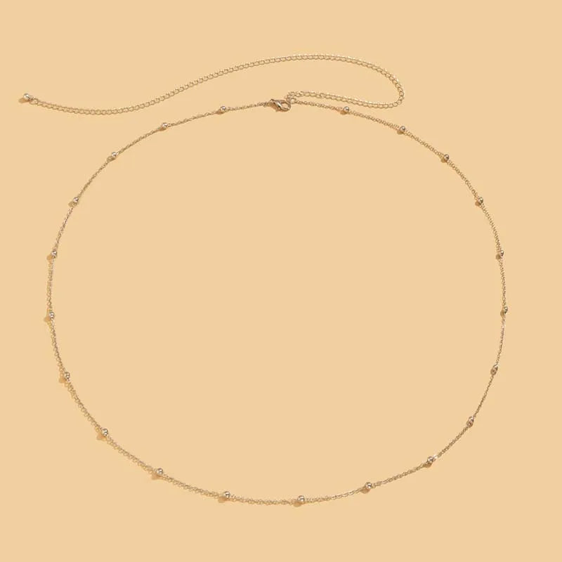 Chaîne de taille perlée Double couche pour femmes, Simple, couleur or, croix ronde en métal, chaîne de corps, accessoires de bijoux pour Bikini