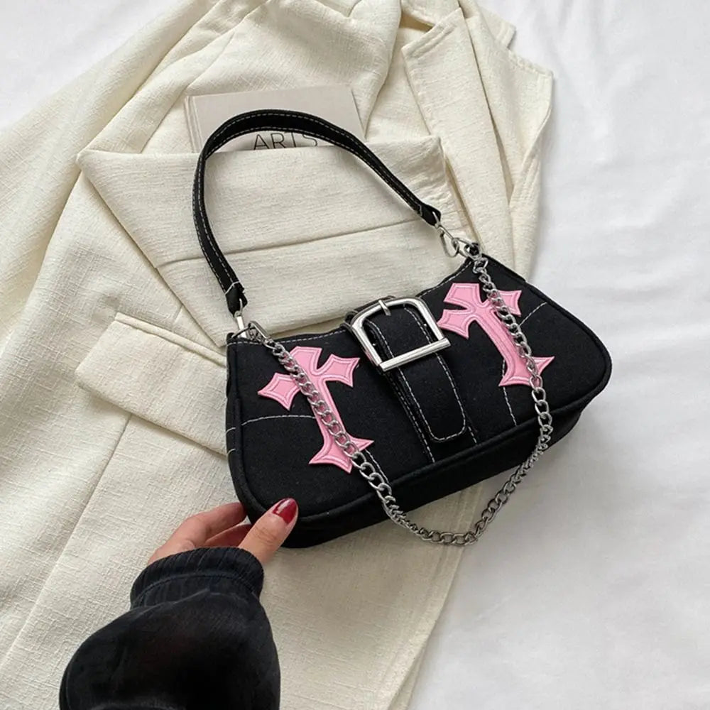 Sac à main avec fermoir métallique Hasp, sac bandoulière, sac porté sous le bras, sac cabas en toile simple et décontracté, accessoire de mode tendance au style urbain.
