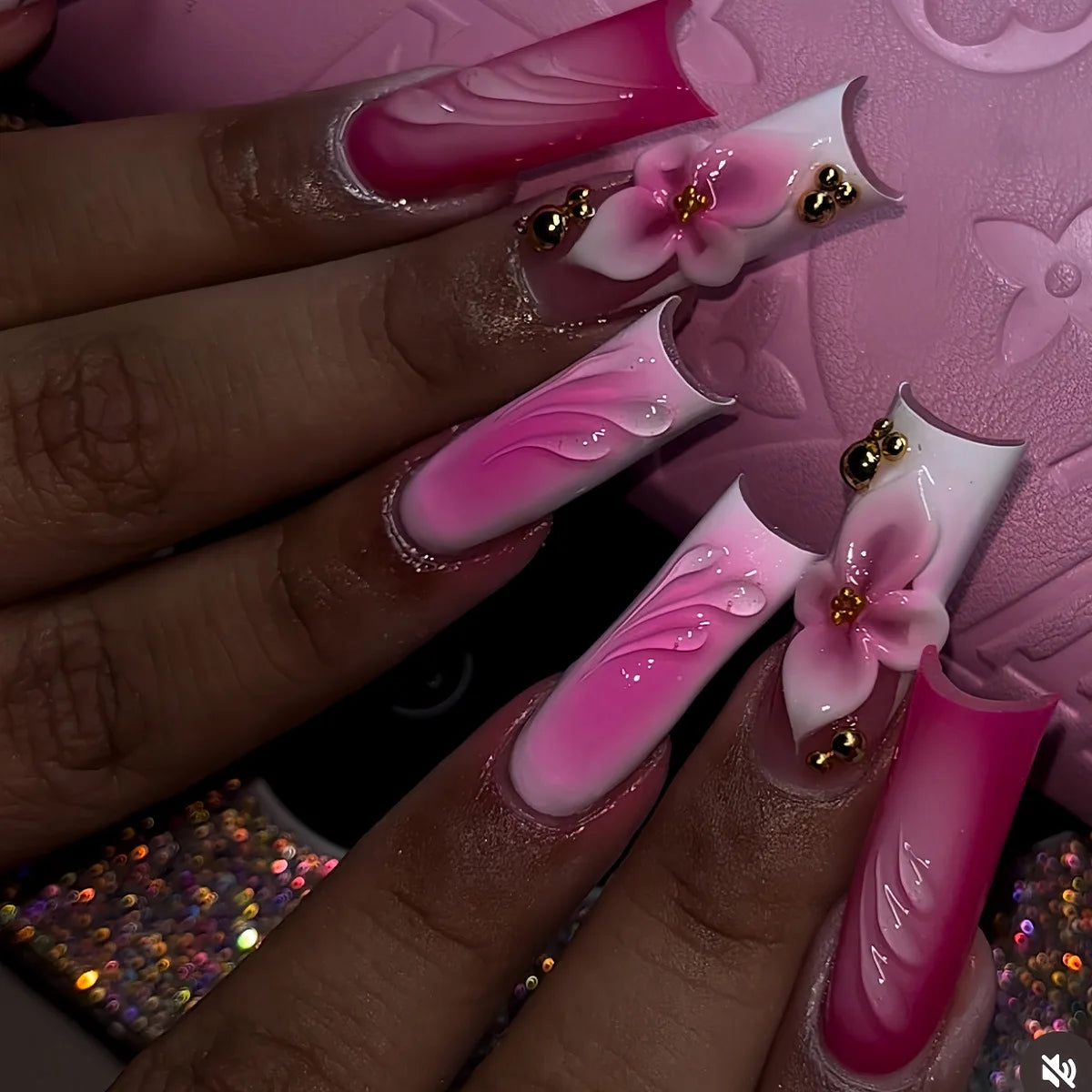 24 faux ongles longs carrés à presser, motif léopard, design cerise 3D, strass, couvrance totale, prêts à poser