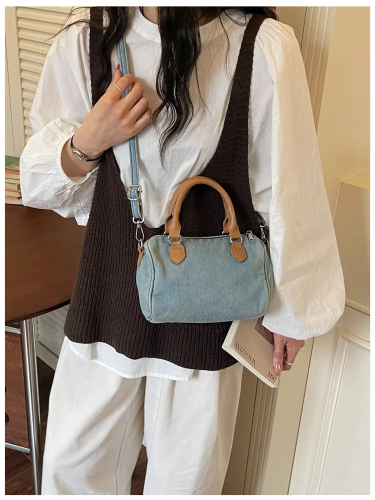 Sac bandoulière classique en jean délavé de haute qualité, sac à main décontracté à porter sous le bras, style coréen, sac de transport pour le quotidien