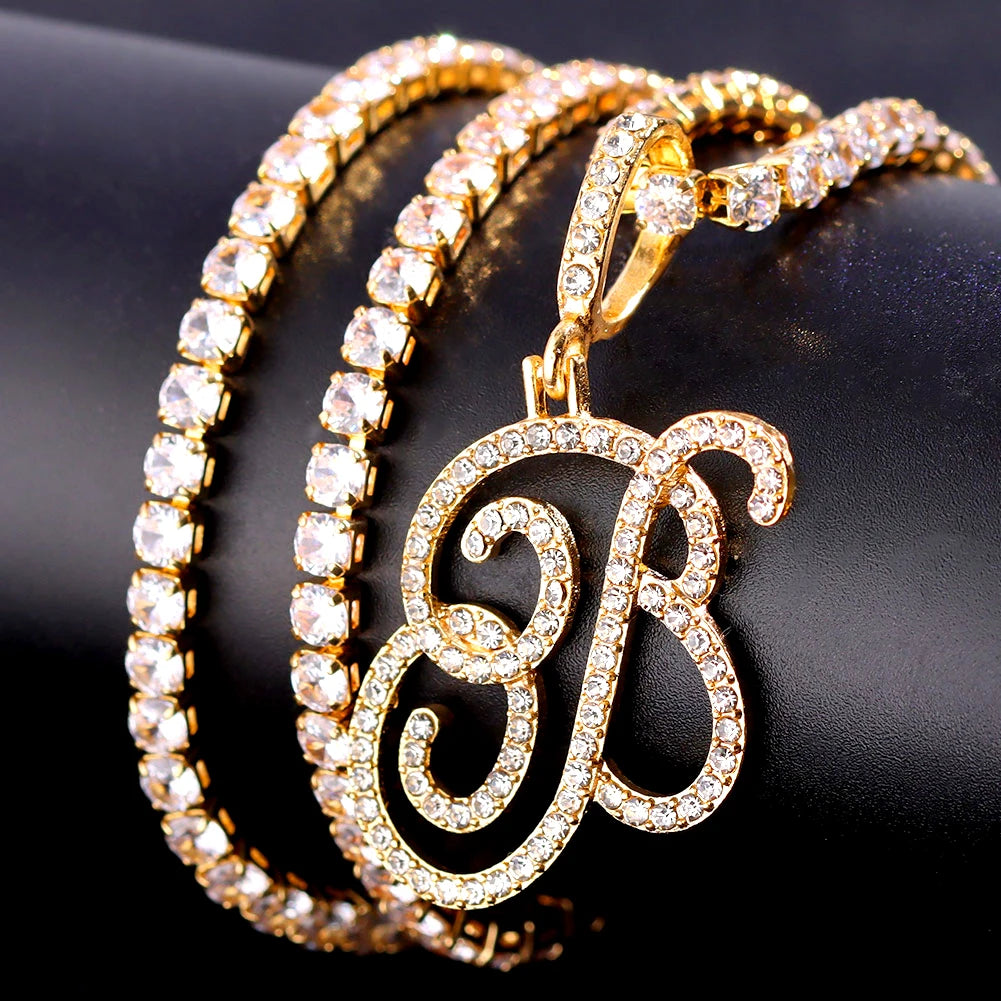 Collier pendentif lettre pour femme – initiale A à Z, chaîne style tennis avec zircons cubiques (CZ), choker luxueux “iced out”, bijou bling-bling cadeau