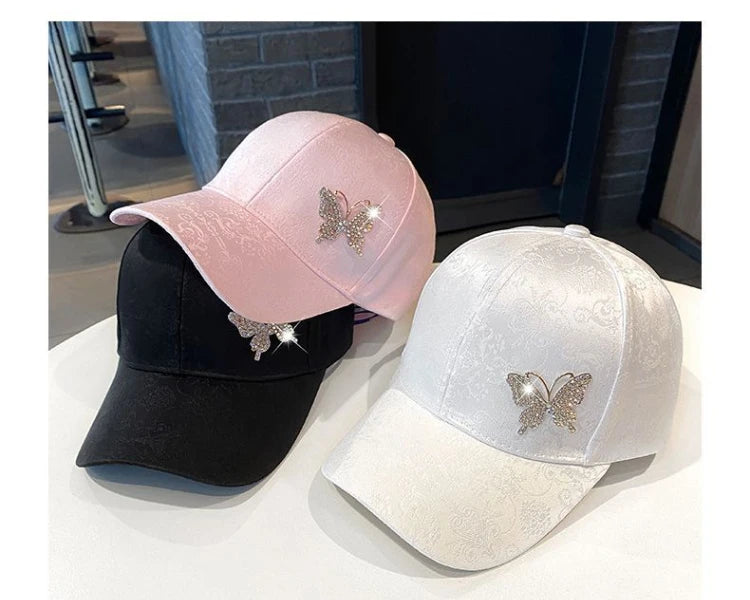 Dames été nouvelle casquette polyvalente strass papillon absorbant la sueur crème solaire chapeau de soleil mode casquette de Baseball polyvalente respirant
