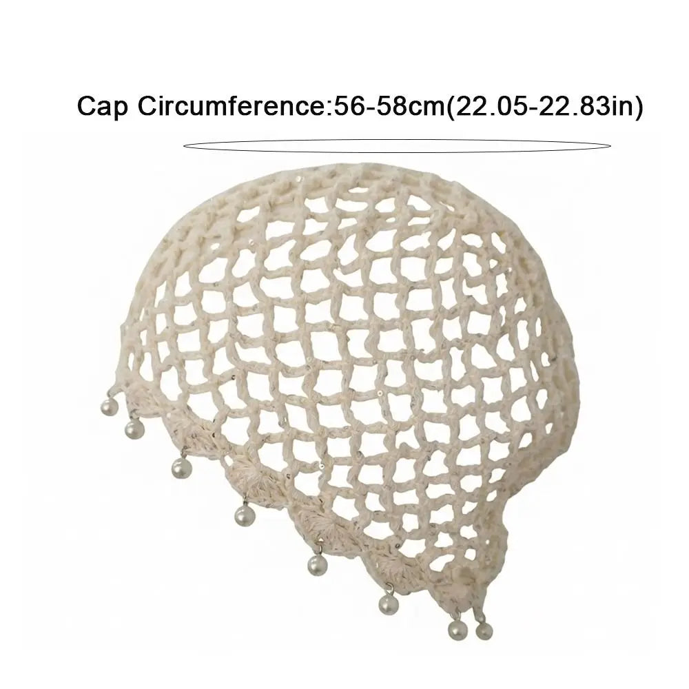 Bonnet en crochet ajouré tressé respirant avec perles et franges, style rétro, pour femme, été