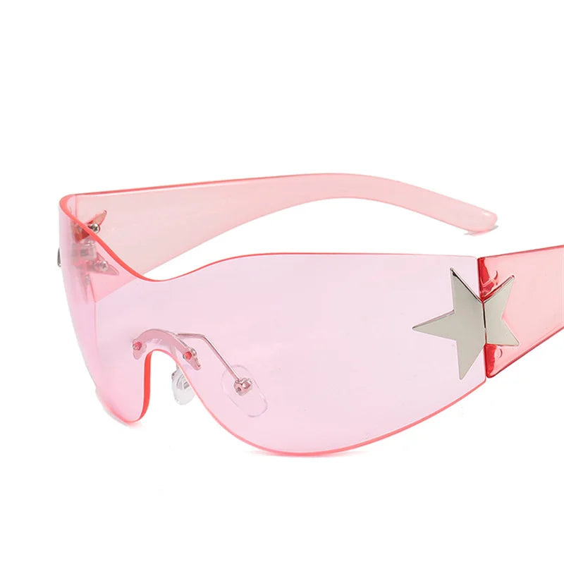 Lunettes de soleil sport punk Y2K de luxe, de marque, de créateur, style masque, monobloc, pour femme, cinq étoiles