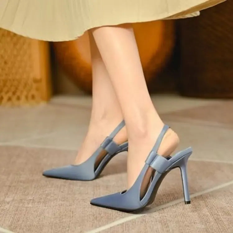Sandales pour femmes nouvelle collection été, talons hauts, bout fermé, sandales à bride simple, talon moyen fin, style tendance ajouré, sandales à bout pointu pour femmes.