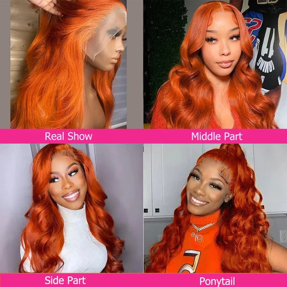 Perruque Lace Front HD 40 pouces 350Ginger Body Wave 13x4 13x6 en cheveux humains colorés pour femmes, pré-épilée, densité 250%