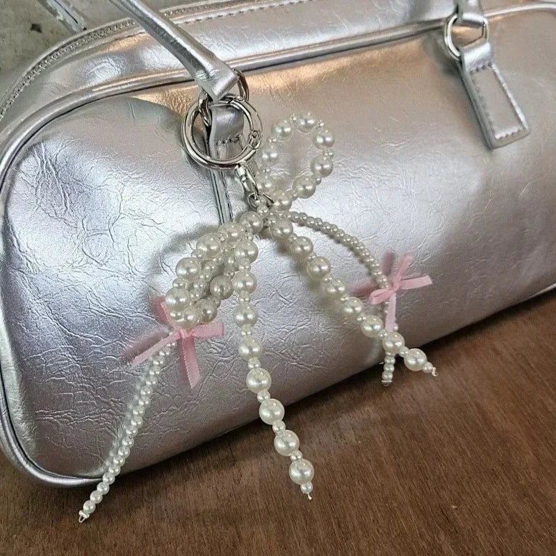 Nouveau Porte-clés Coréen Tendance 2026 avec Nœud Perlé et Pendentif Cœur, Style Y2K Esthétique Ins, Accessoire de Sac pour Fille